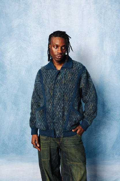 1970's YSL Abstract Chevron Quilted Wool Cardigan