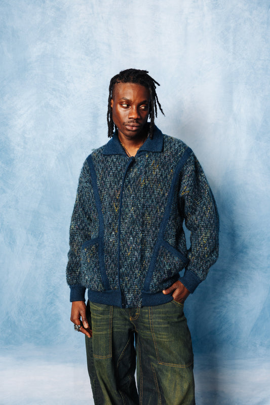 1970's YSL Abstract Chevron Quilted Wool Cardigan