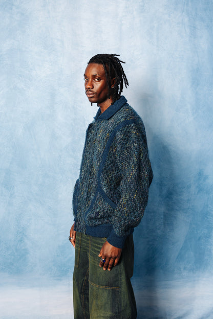 1970's YSL Abstract Chevron Quilted Wool Cardigan