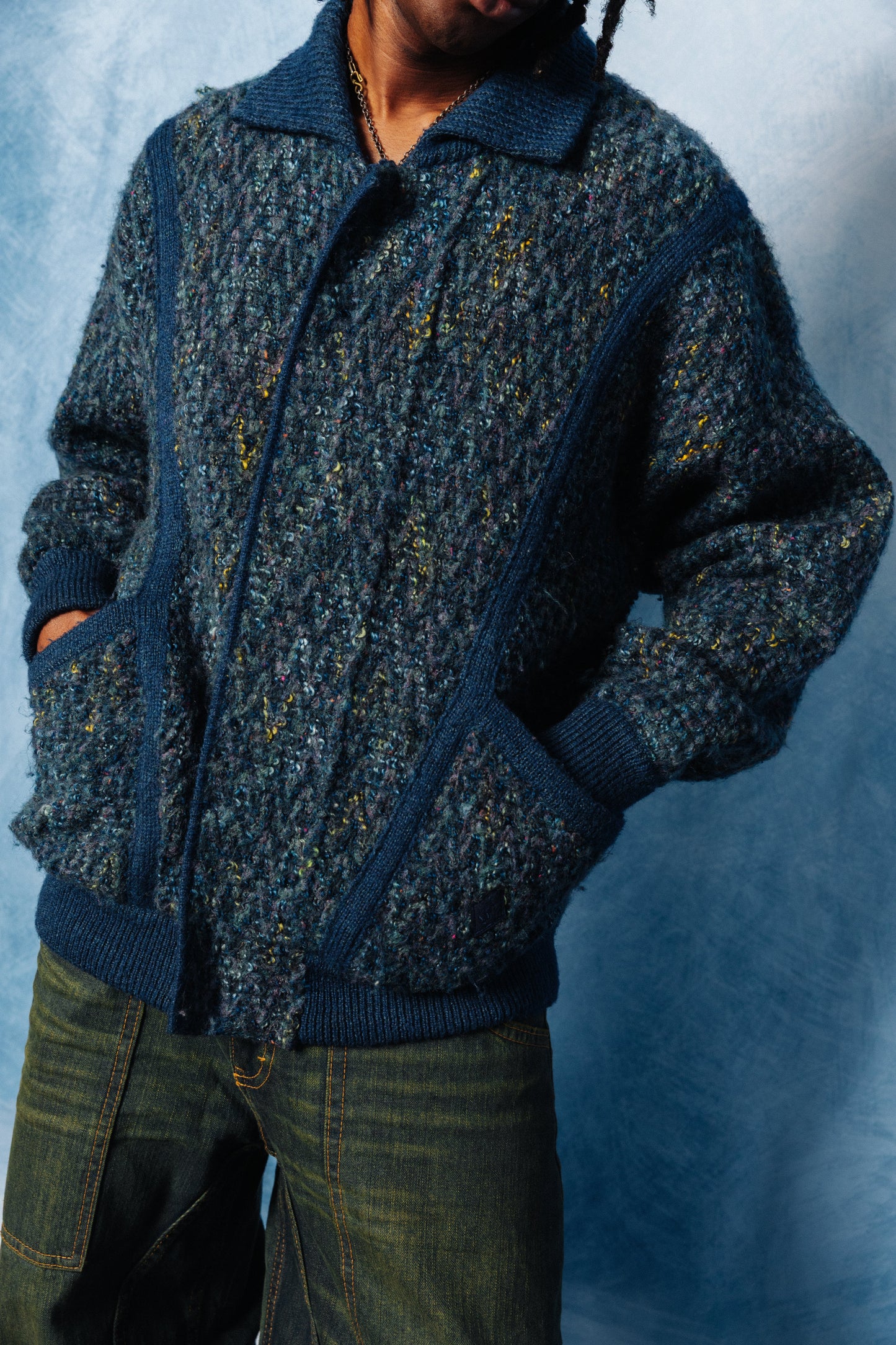 1970's YSL Abstract Chevron Quilted Wool Cardigan