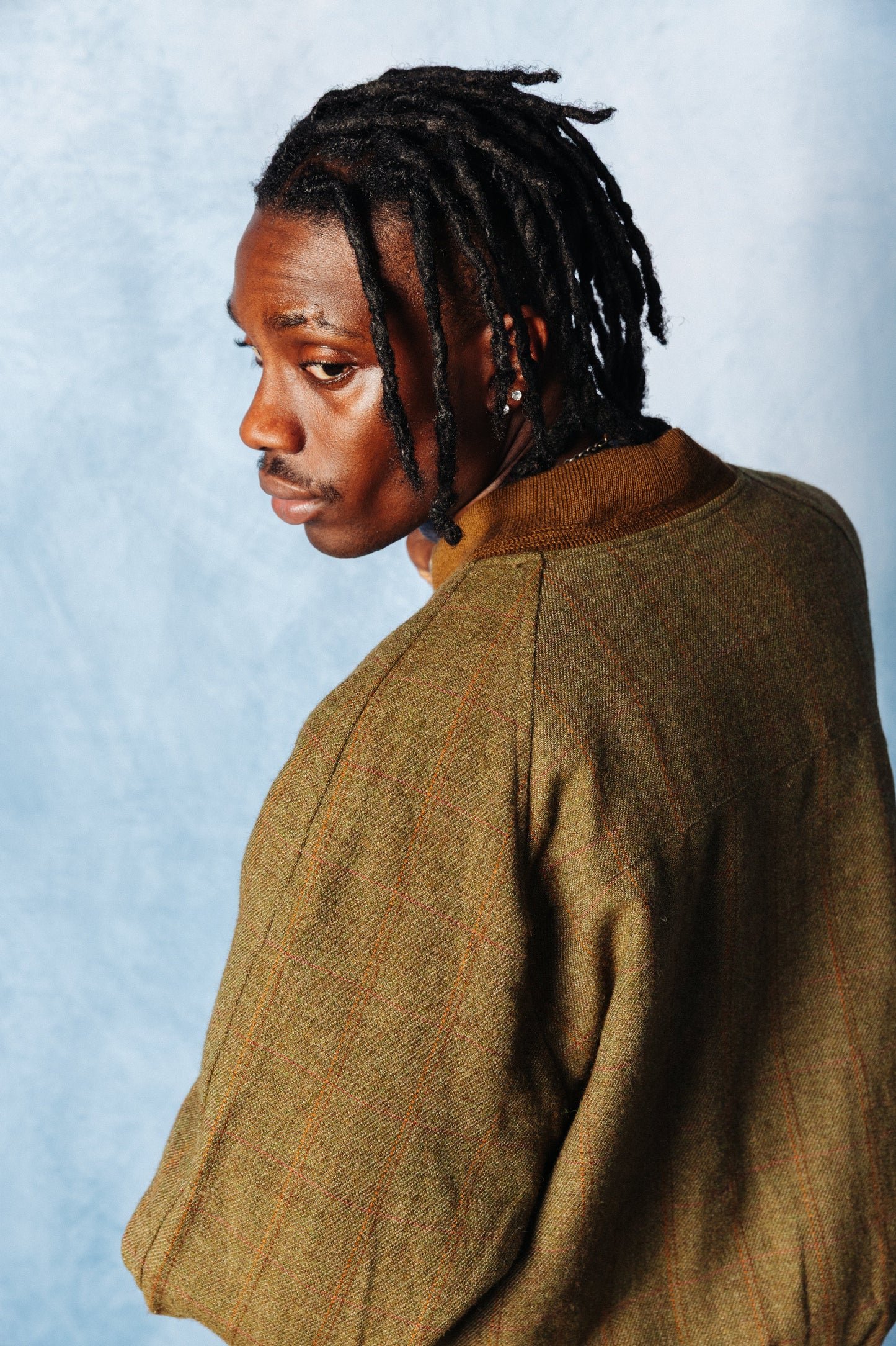 1990's Burberry Khaki Tweed Knit Collar Bomber Jacket