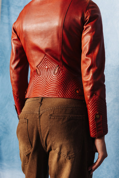 Gucci 2001 Tom Ford Red Leather Gold Studded Jacket