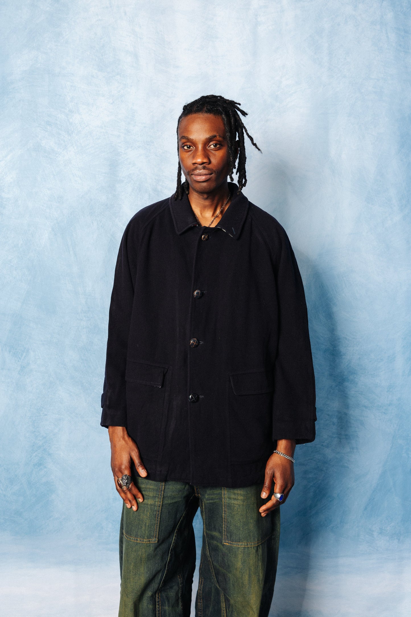 Burberry Navy Nova Check Wool Garden Coat