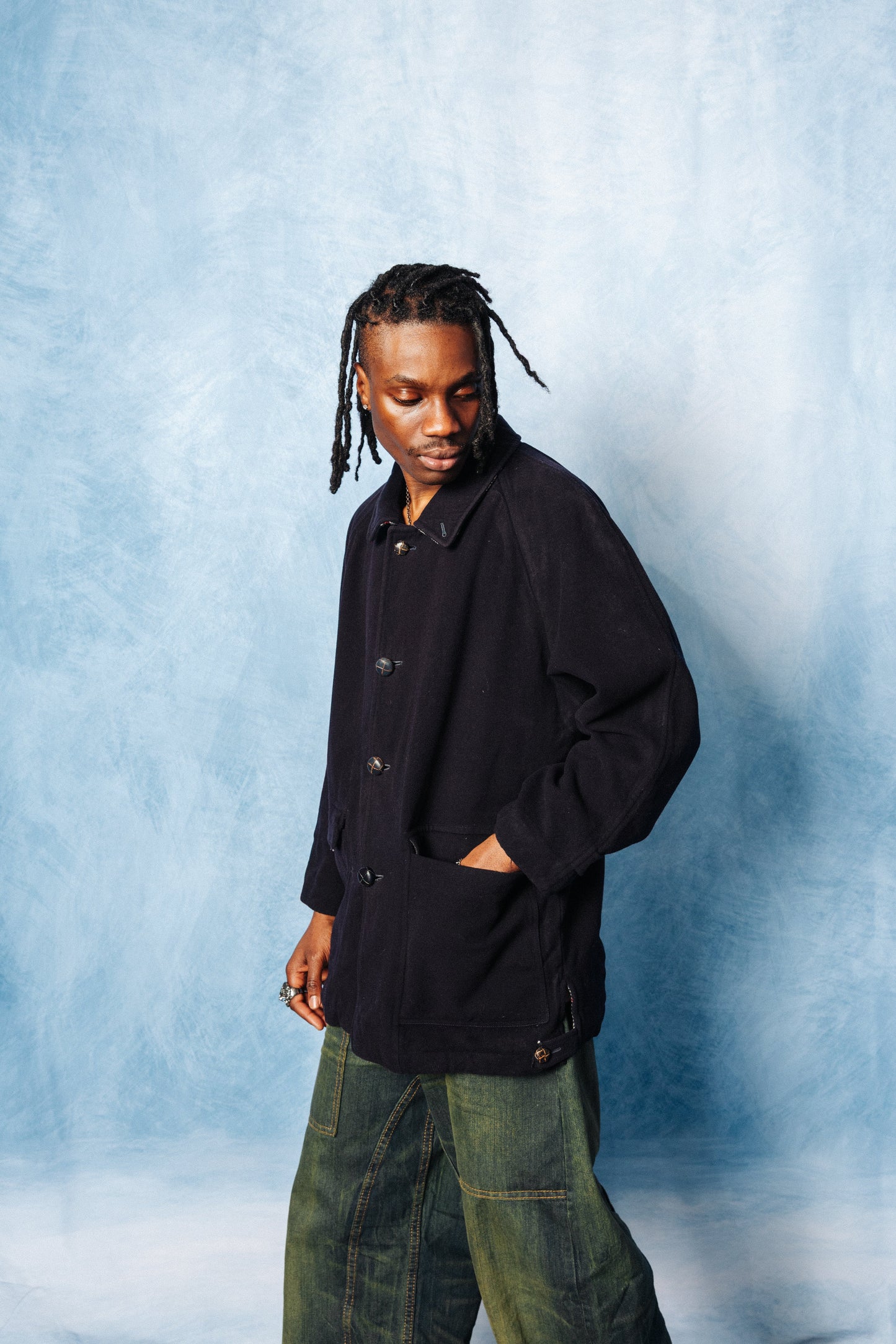 Burberry Navy Nova Check Wool Garden Coat