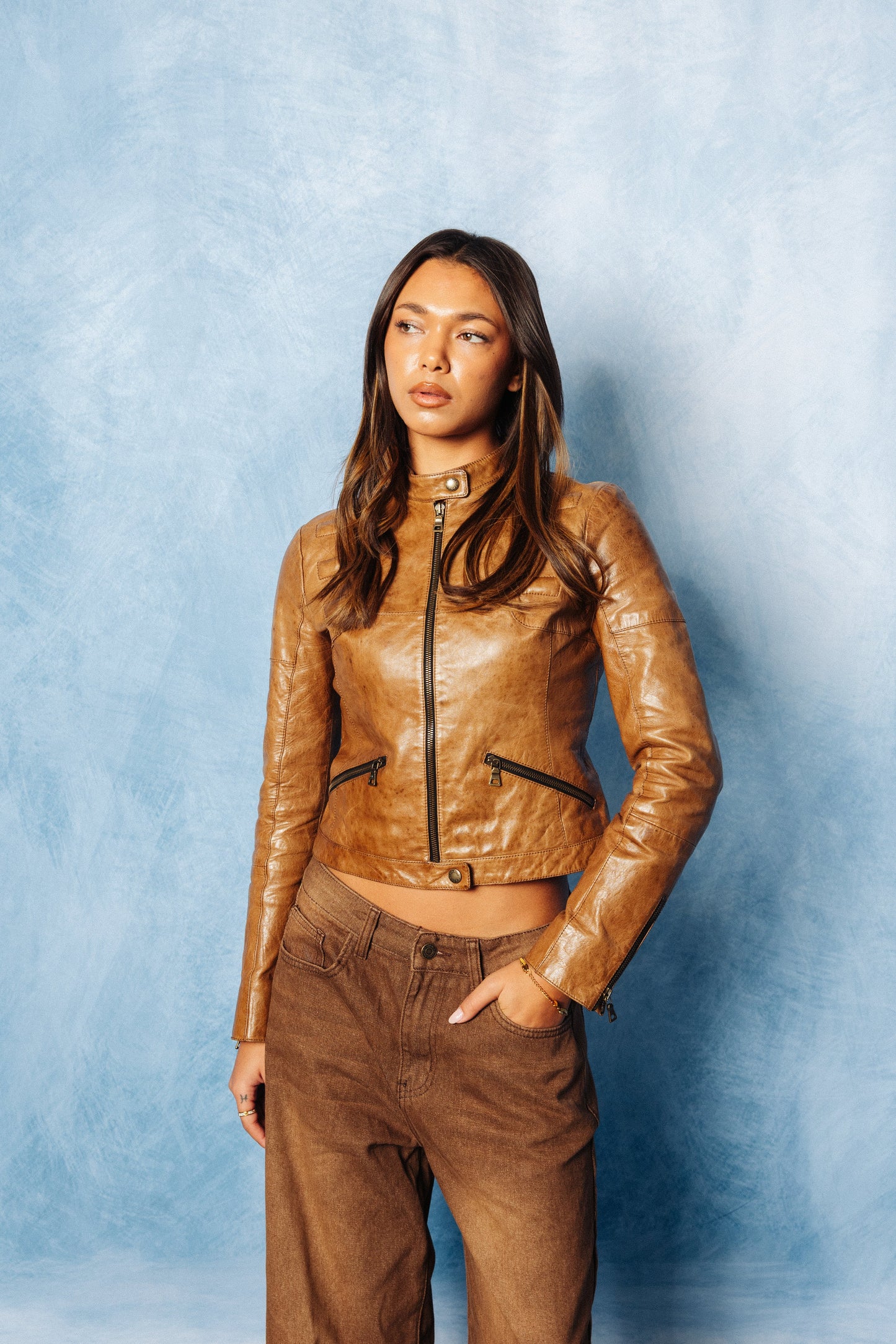 1990s Prada Multi Zip Brown Cropped Leather Jacket