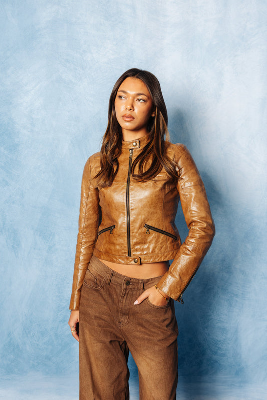 1990s Prada Multi Zip Brown Cropped Leather Jacket