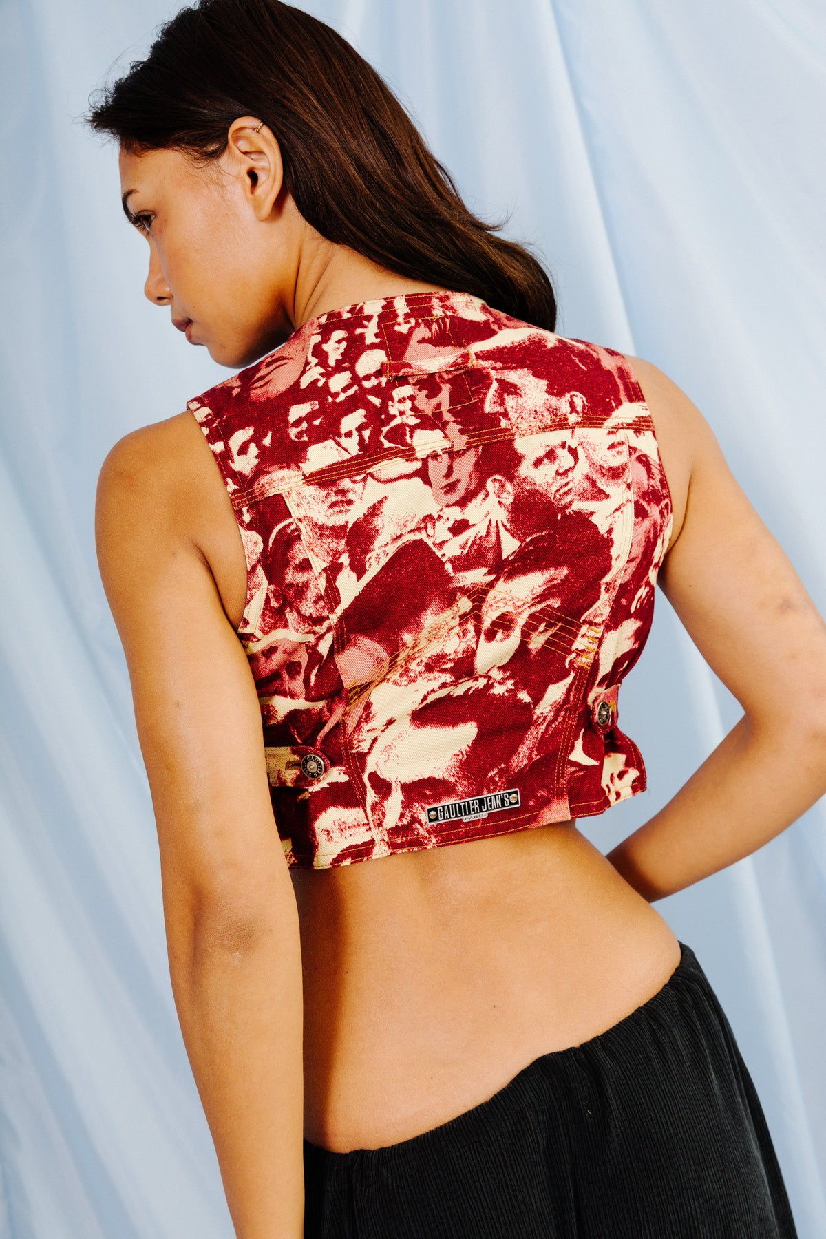 Archive 1993 Jean Paul Gaultier Denim Face Vest SC: 5782 | O/S, Red