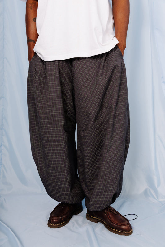 VT Rework: Blue Plaid Oversized Balloon Tech Trousers | Large, Multicoloured