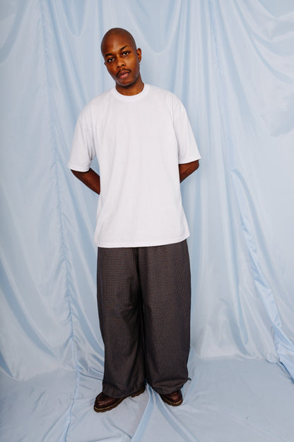 VT Rework: Blue Plaid Oversized Balloon Tech Trousers | Large, Multicoloured