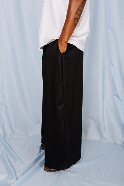 VT Rework: Oversized Cotton Twill Black Balloon Trousers | O/S, Multicoloured
