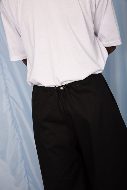 VT Rework: Oversized Cotton Twill Black Balloon Trousers | O/S, Multicoloured
