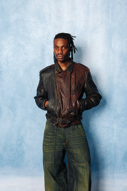 1980's Emporio Armani Brown Leather Motorcycle Jacket