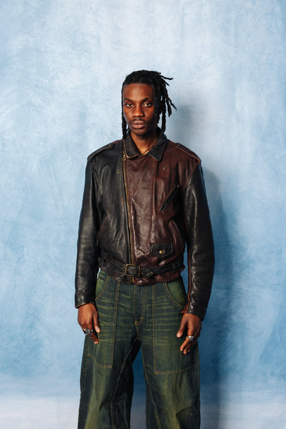 1980's Emporio Armani Brown Leather Motorcycle Jacket