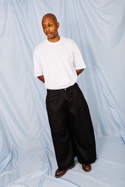 VT Rework: Oversized Cotton Twill Black Balloon Trousers | O/S, Multicoloured