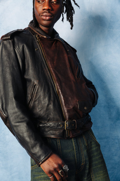 1980's Emporio Armani Brown Leather Motorcycle Jacket