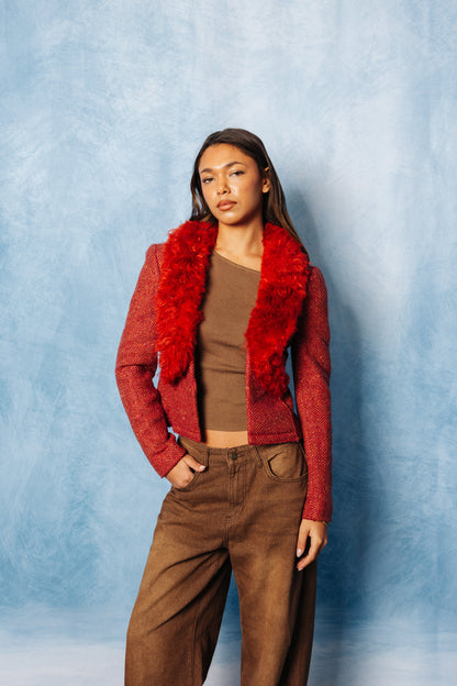 1980's Valentino Chevron Tweed Cropped Blazer