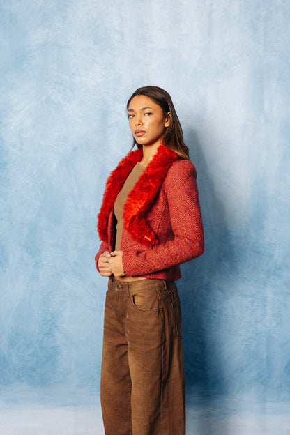 1980's Valentino Chevron Tweed Cropped Blazer