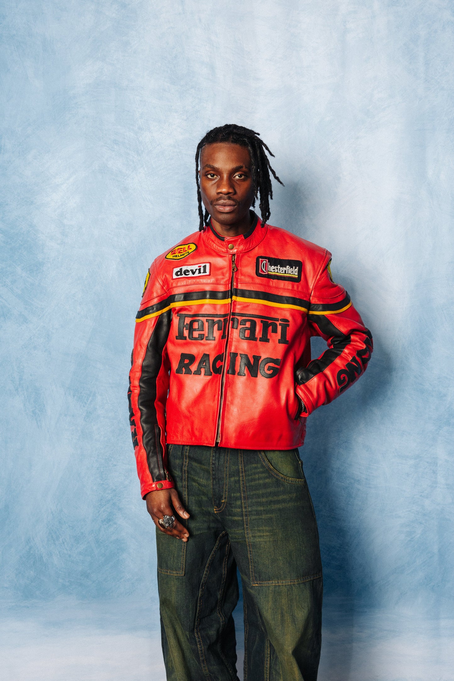 Ferrari Two Tone Red Leather Racer Jacket