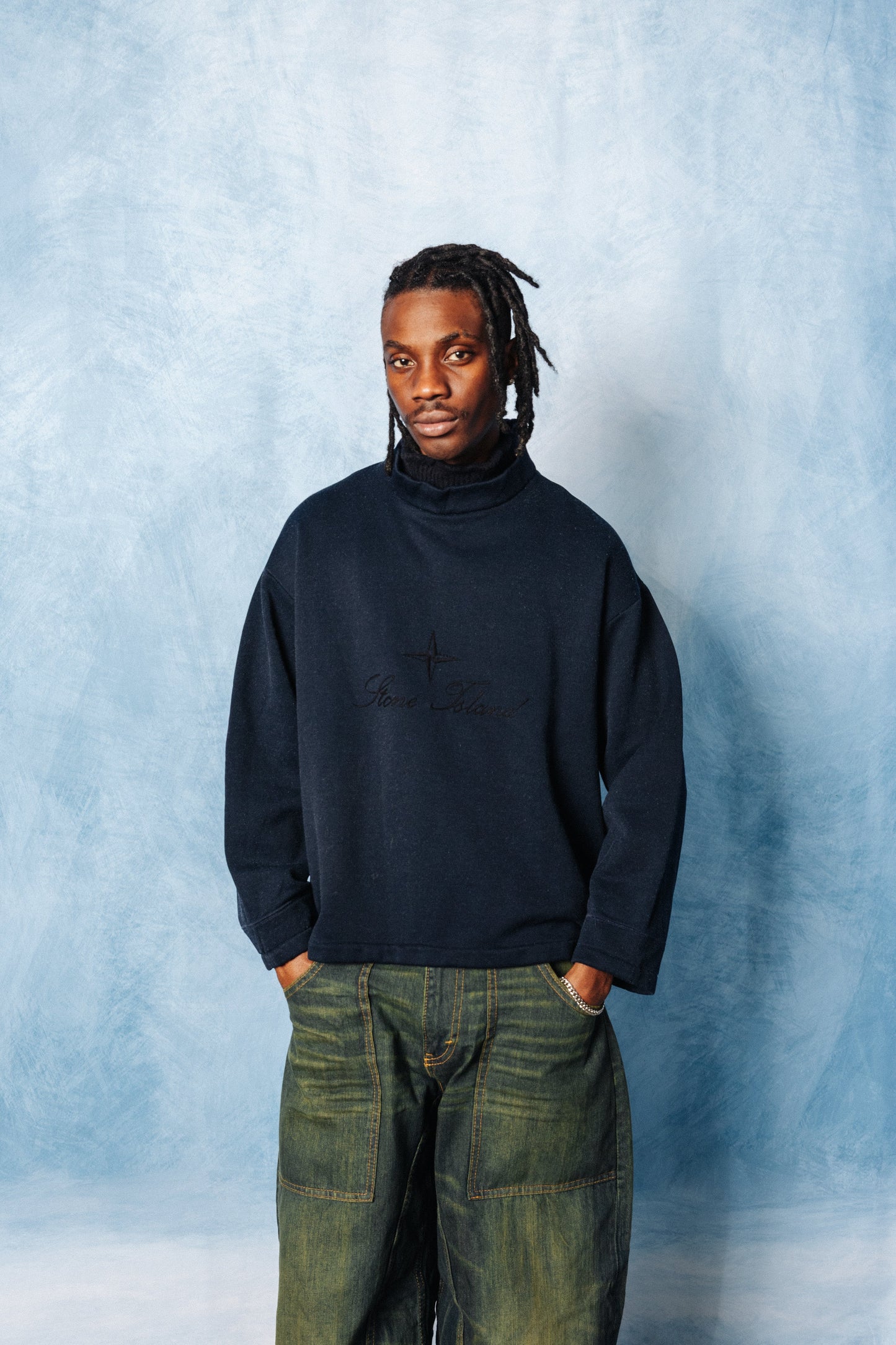 S/S 1987 Stone Island Script Logo Double Collar Fisherman Sweater