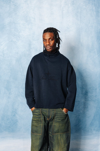 S/S 1987 Stone Island Script Logo Double Collar Fisherman Sweater