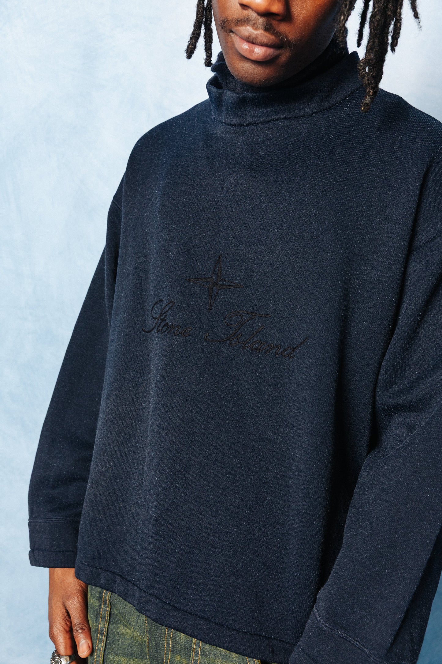 S/S 1987 Stone Island Script Logo Double Collar Fisherman Sweater