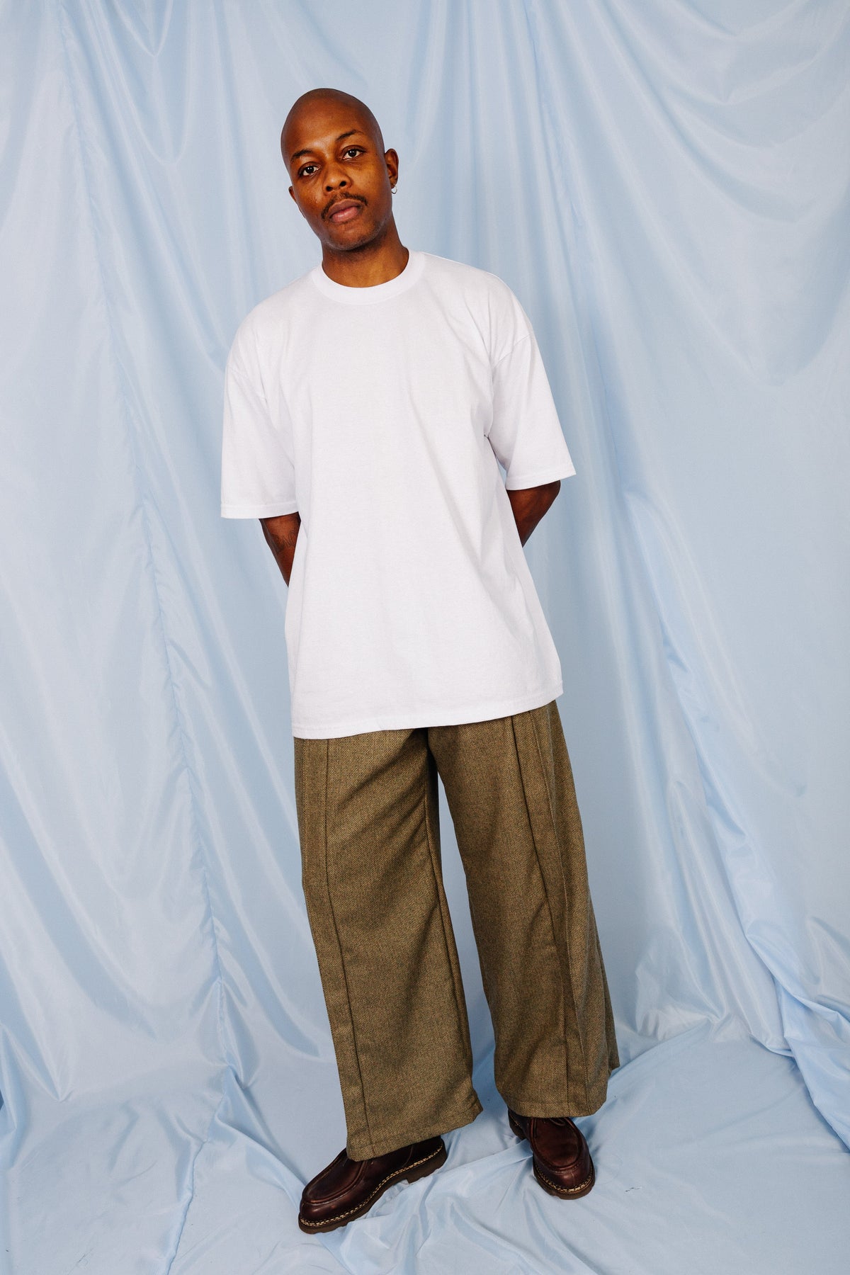 VT Rework: Khaki Tweed Oversized Pleated Trousers | Large, Multicoloured