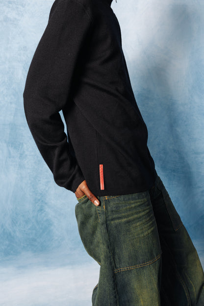 Prada Sport Blackout Full Zip 100% Wool Cardigan