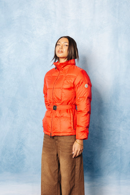 Moncler Red Down Quilt Belted Puffer Jacket