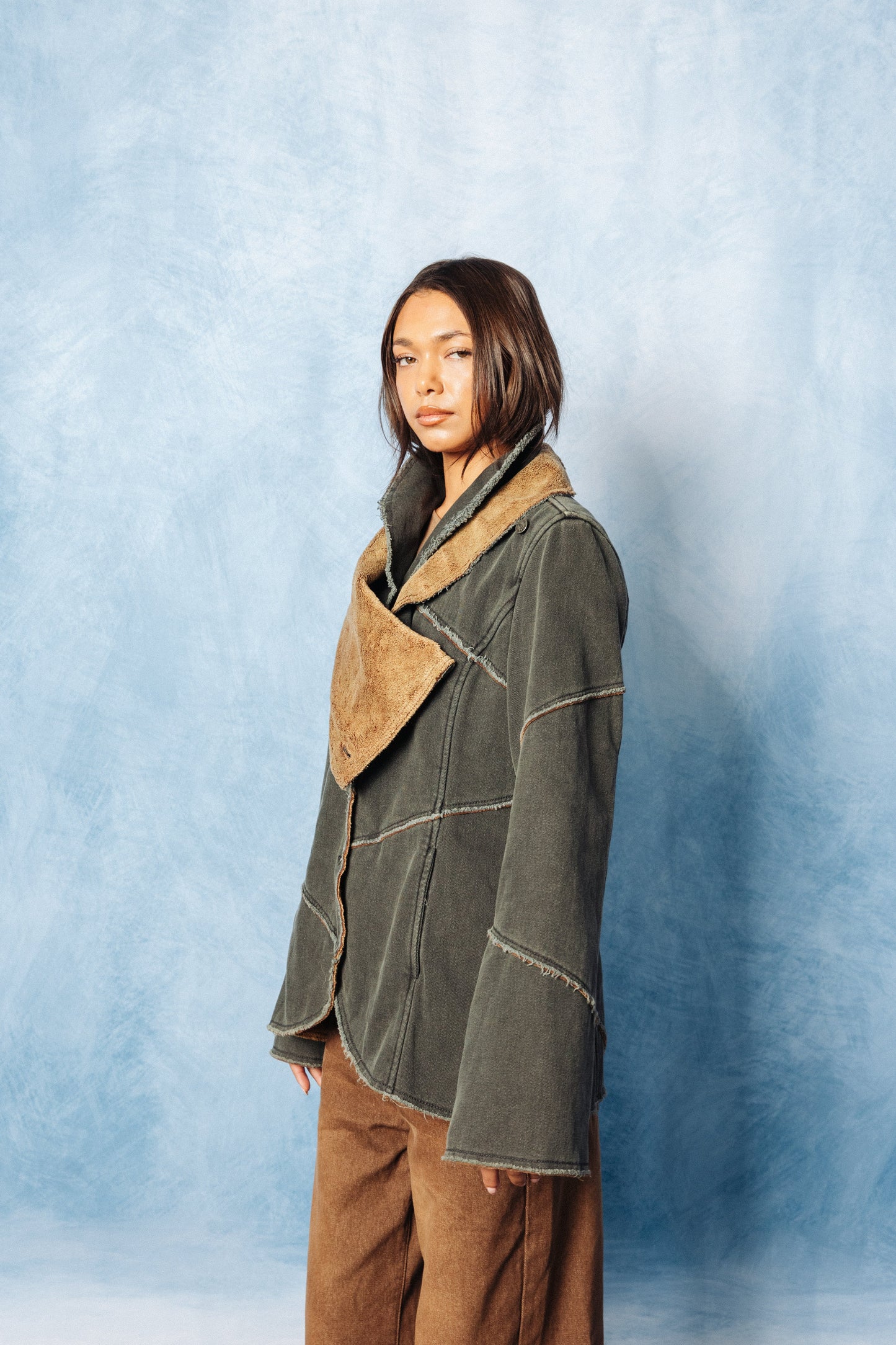 Armani Jeans Asymmetrical Raw Seam Denim Blouson