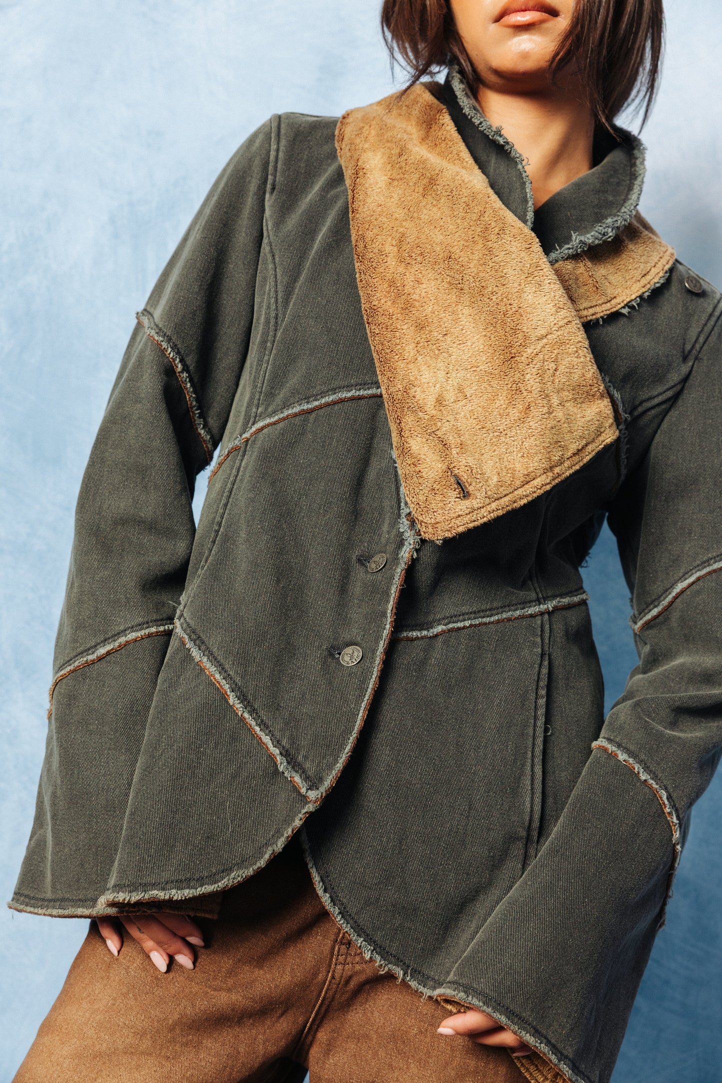 Armani Jeans Asymmetrical Raw Seam Denim Blouson