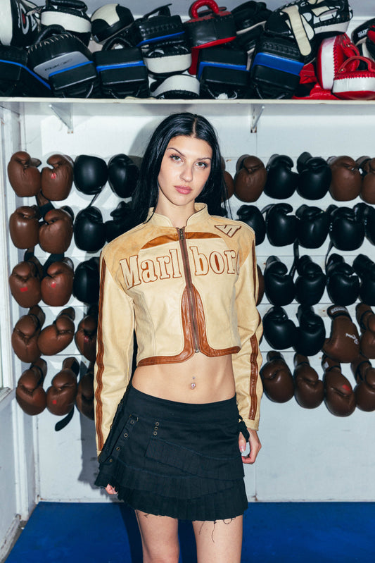VT Rework : Marlboro Cropped Cream Leather Jacket