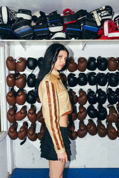 VT Rework : Marlboro Cropped Cream Leather Jacket