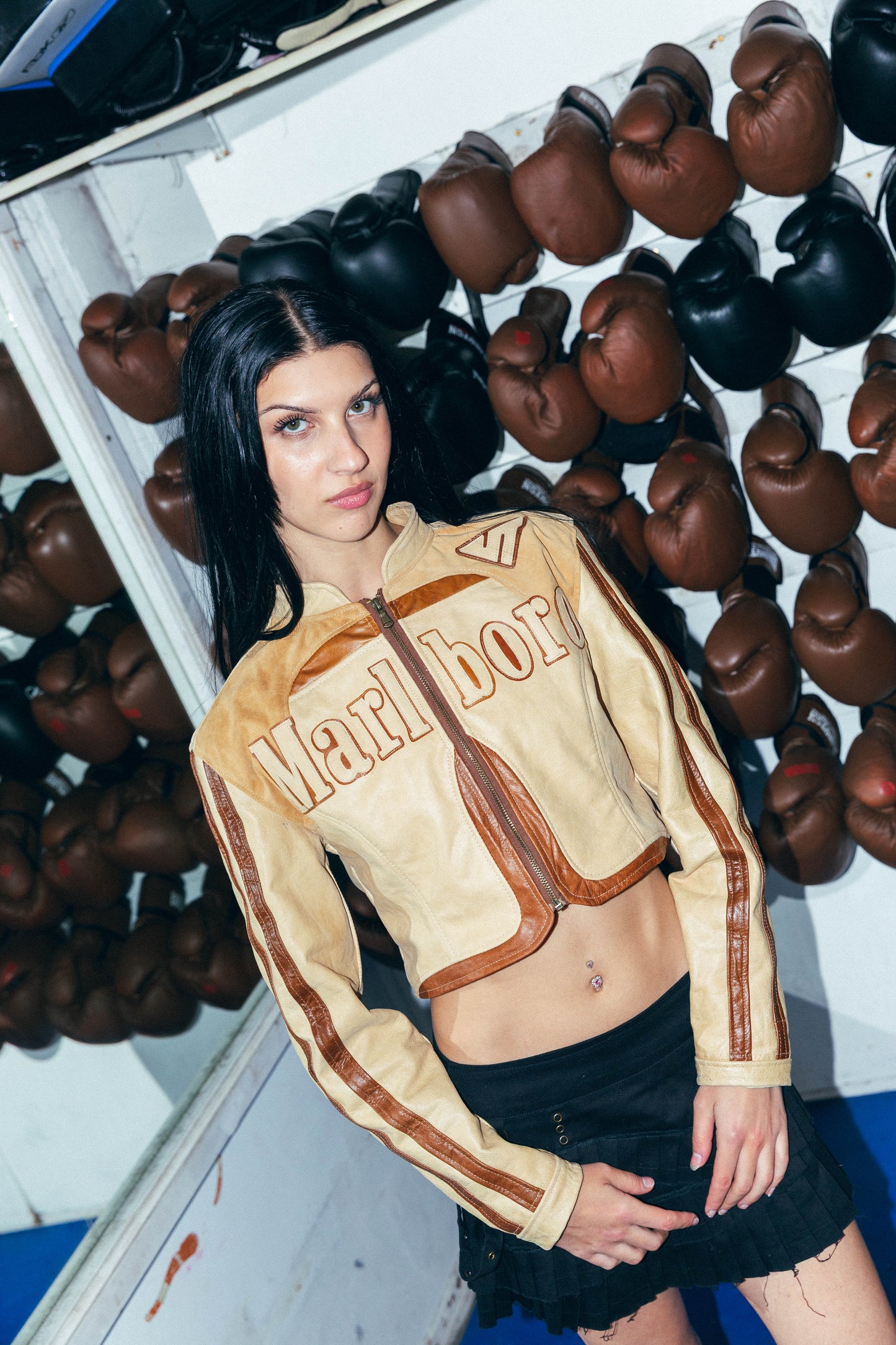 VT Rework : Marlboro Cropped Cream Leather Jacket