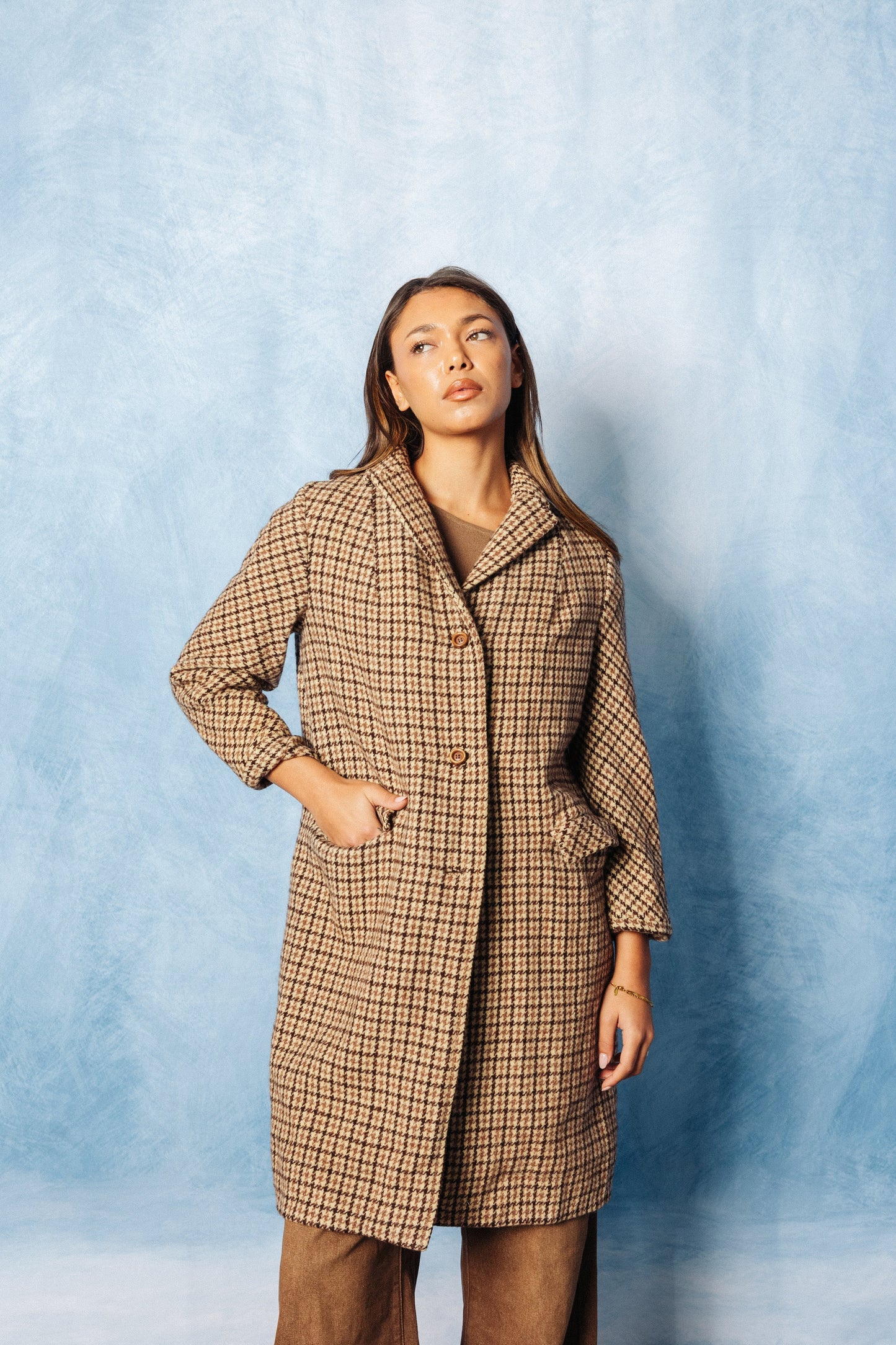 1990's Burberry Rose Houndstooth Tweed Overcoat