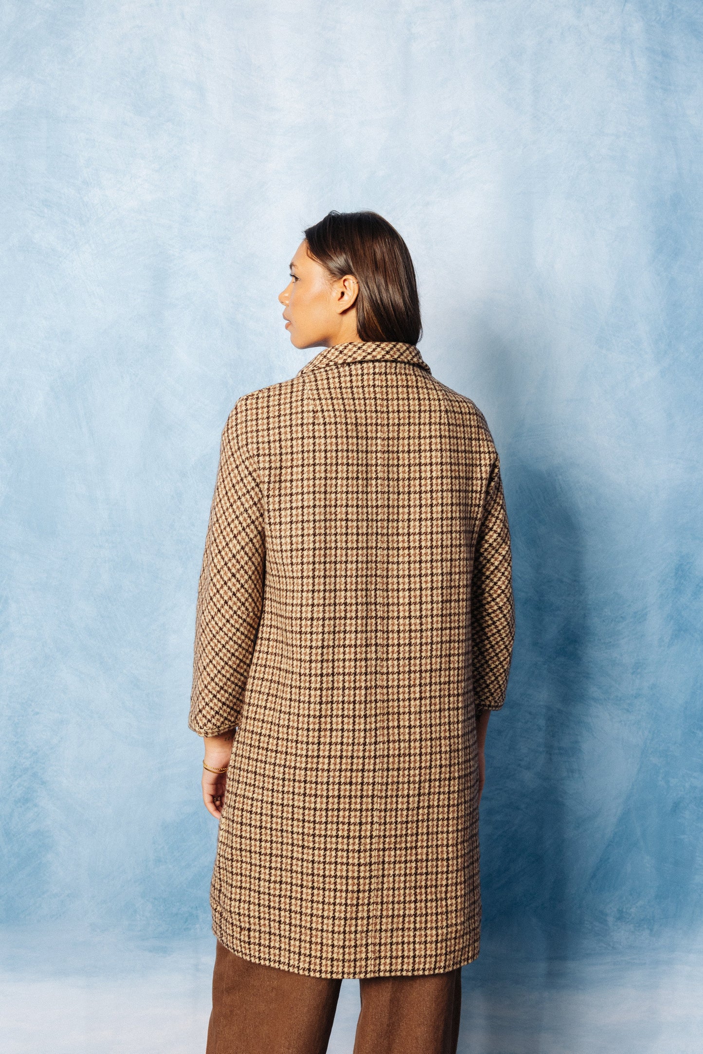1990's Burberry Rose Houndstooth Tweed Overcoat