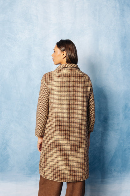 1990's Burberry Rose Houndstooth Tweed Overcoat