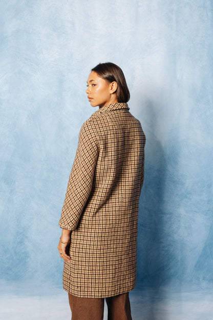 1990's Burberry Rose Houndstooth Tweed Overcoat