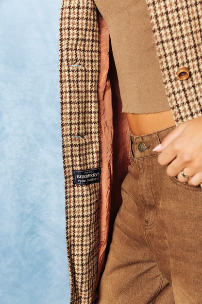 1990's Burberry Rose Houndstooth Tweed Overcoat