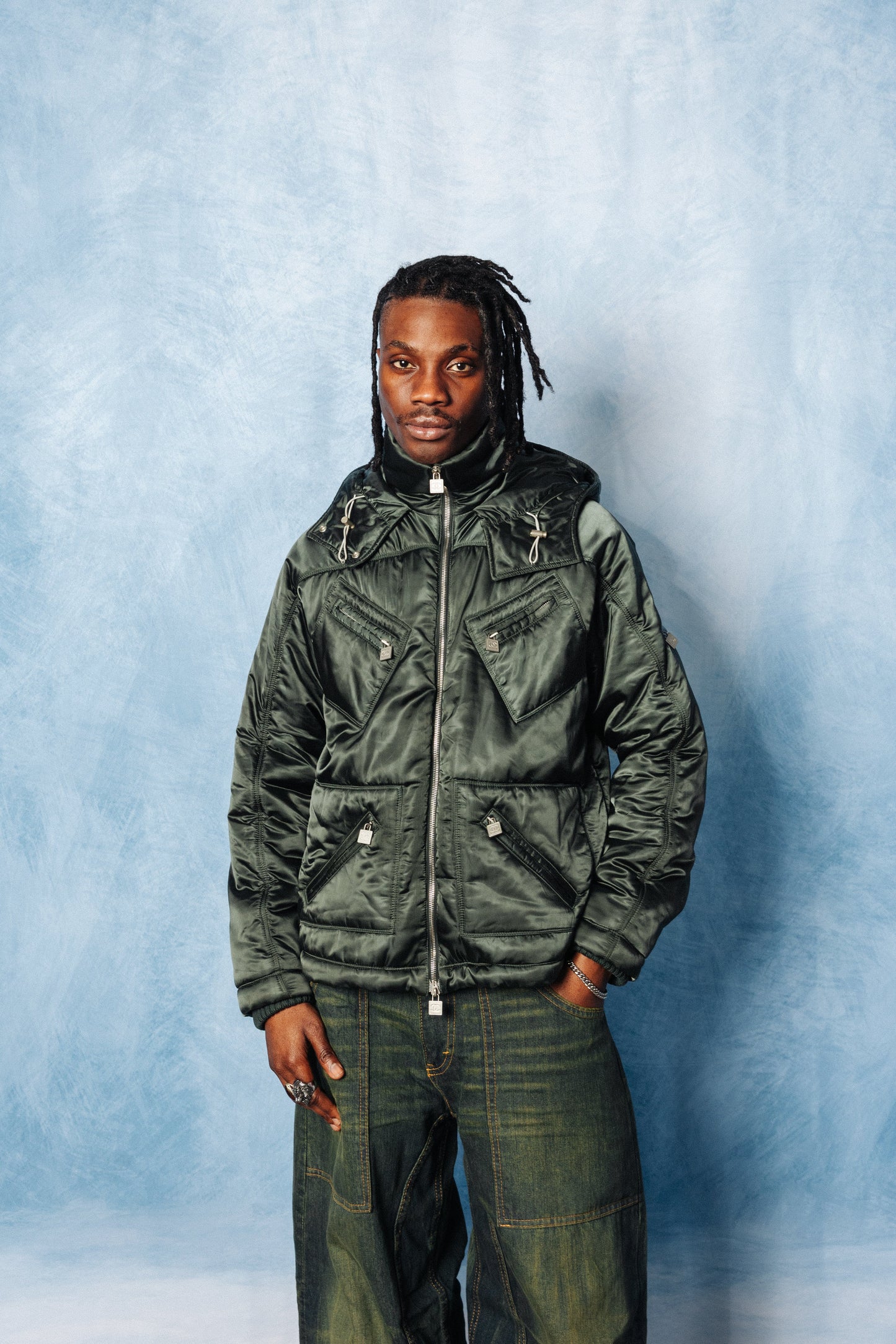 A/W 03/04 Chanel Multi Pocket Poly Satin Quilted Tech Jacket