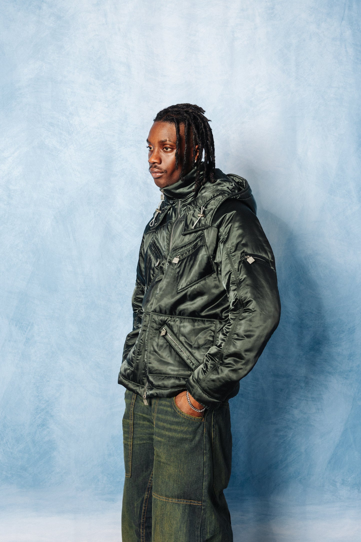 A/W 03/04 Chanel Multi Pocket Poly Satin Quilted Tech Jacket