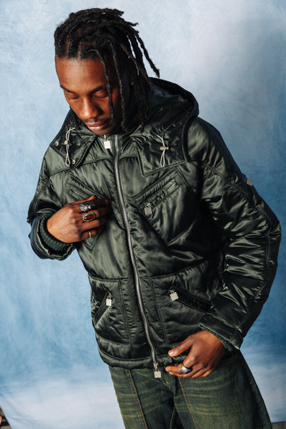 A/W 03/04 Chanel Multi Pocket Poly Satin Quilted Tech Jacket