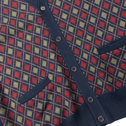 Vintage 90s YSL Yves Saint Laurent Argyle Cardigan Size L | Large, Navy