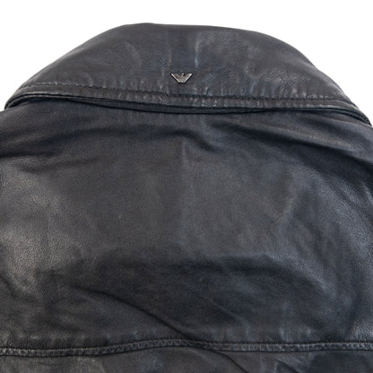 Vintage Armani Jeans Zip Up Leather Jacket Womens Size M | Medium, Black