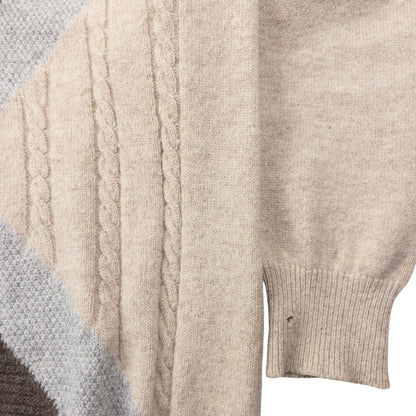Vintage 90s Burberry Geometric Wool Knit Jumper Size L | Large, Beige, Brown, Grey