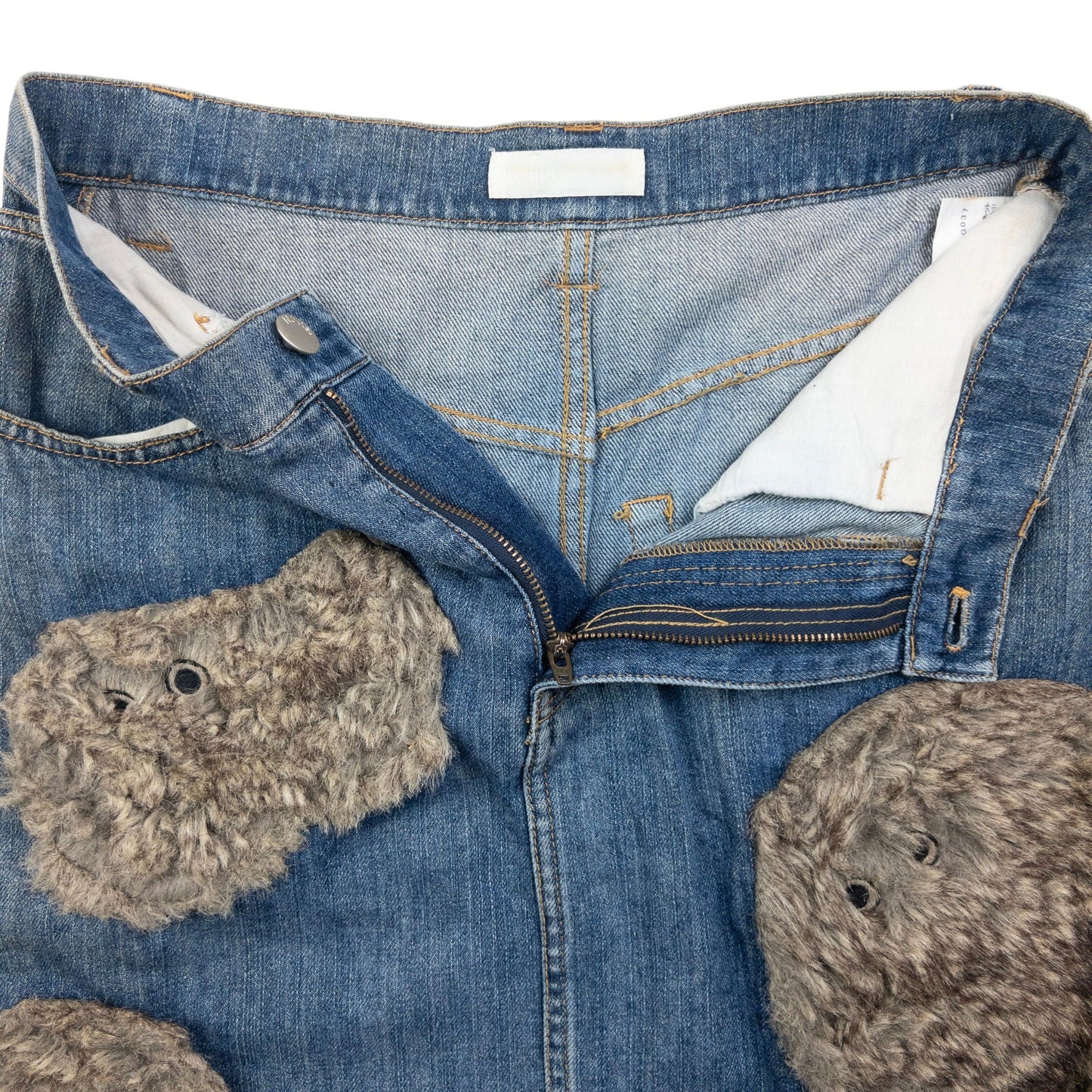 Vintage Ne-Net By Issey Miyake Fur Patch Denim Skirt Womens Size W28