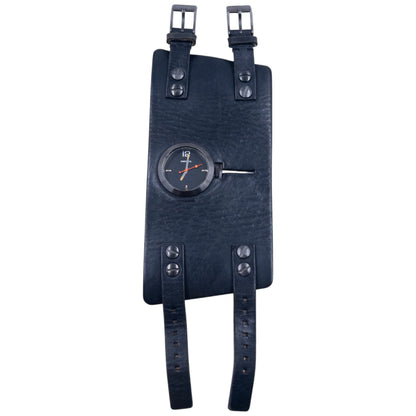 Vintage 2000s Diesel Double Buckle Leather Cuff Watch | O/S, Black