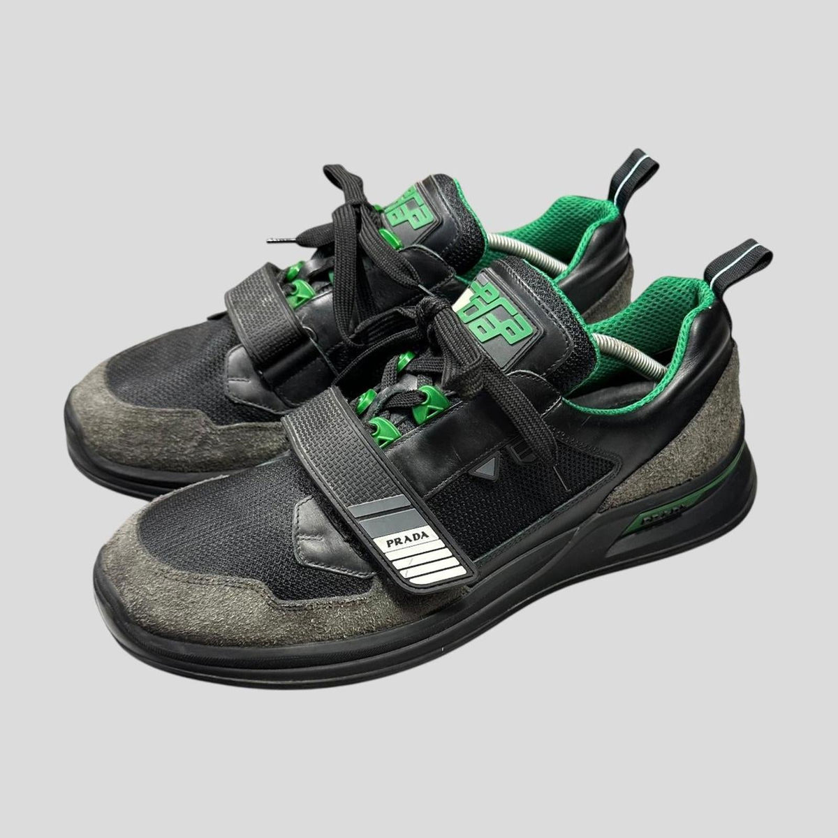 Prada 2018 Mechano Mercurio Verde Rubber + Leather Logo Trainers - UK11/11.5 | 11, Grey