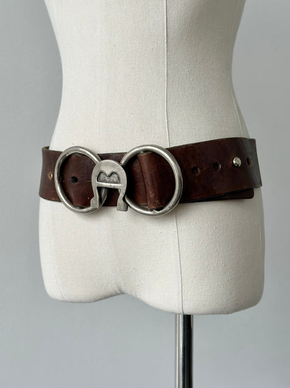 Vintage 1990s Western Horseshoe Leather Belt - W32-35