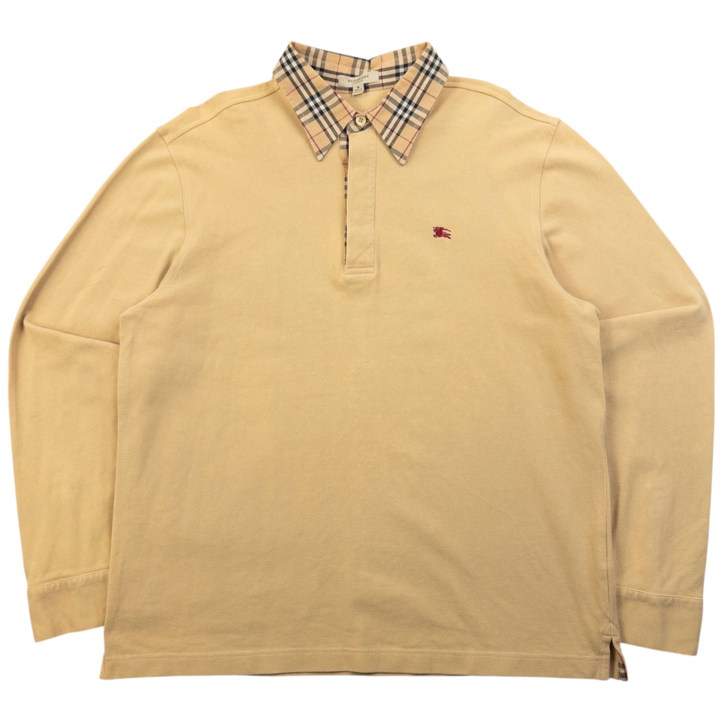 Vintage 2000s Burberry Nova Check Collar Long Sleeve Polo Shirt Size S | Small, Beige