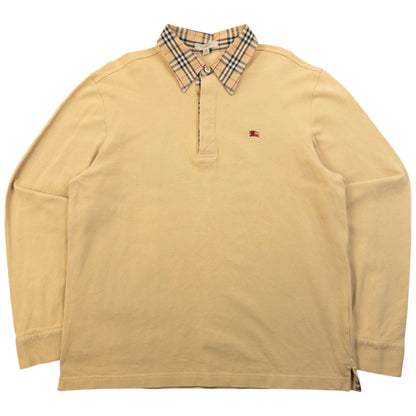 Vintage 2000s Burberry Nova Check Collar Long Sleeve Polo Shirt Size S | Small, Beige